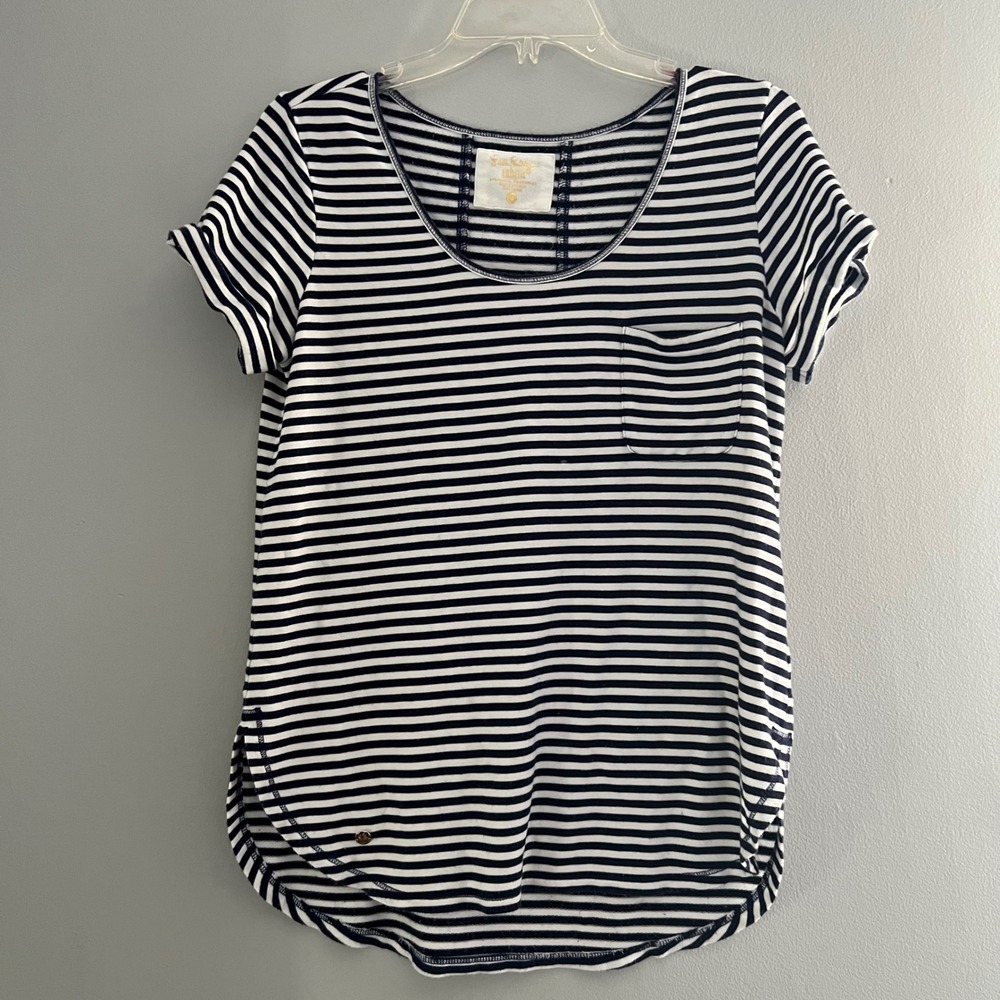 Lilly Pulitzer‎ Luxletic Striped Scoop Neck Pocket T Shirt Women Size S Modal